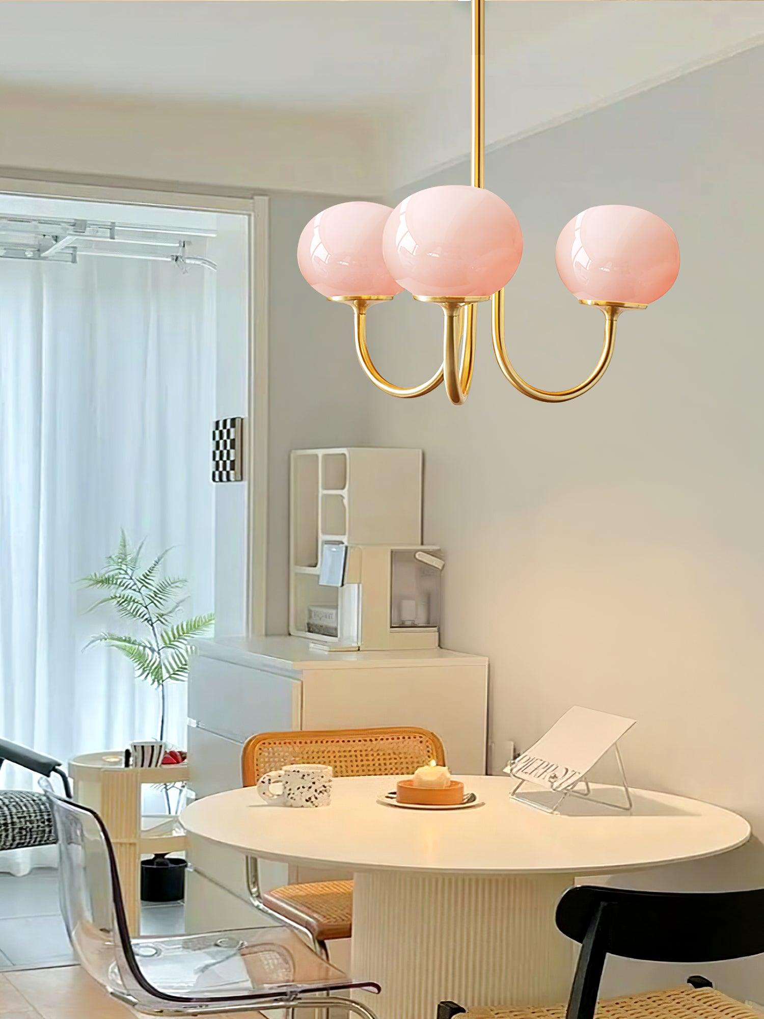 Ceiling Chandelier | Five-Arm with Glass Globe Shades | Adjustable Suspension Rods | Elegant Home Lighting