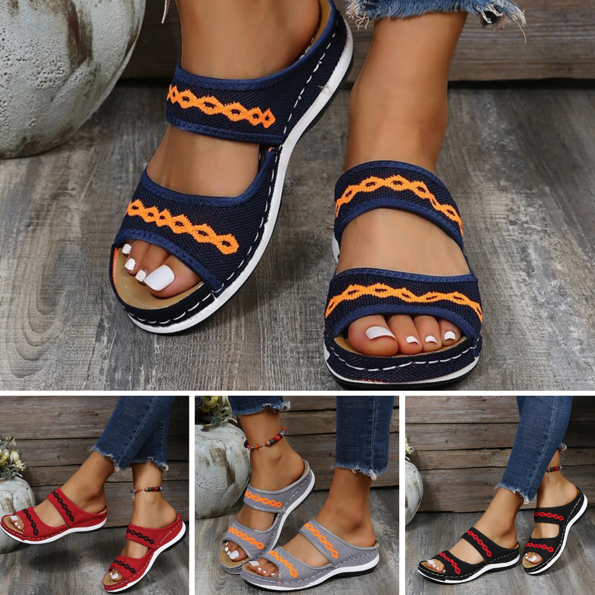Women’s Casual Walking Sandals | Ergonomic Leather Design | Thick Cushioned Sole | Adjustable Velcro Straps