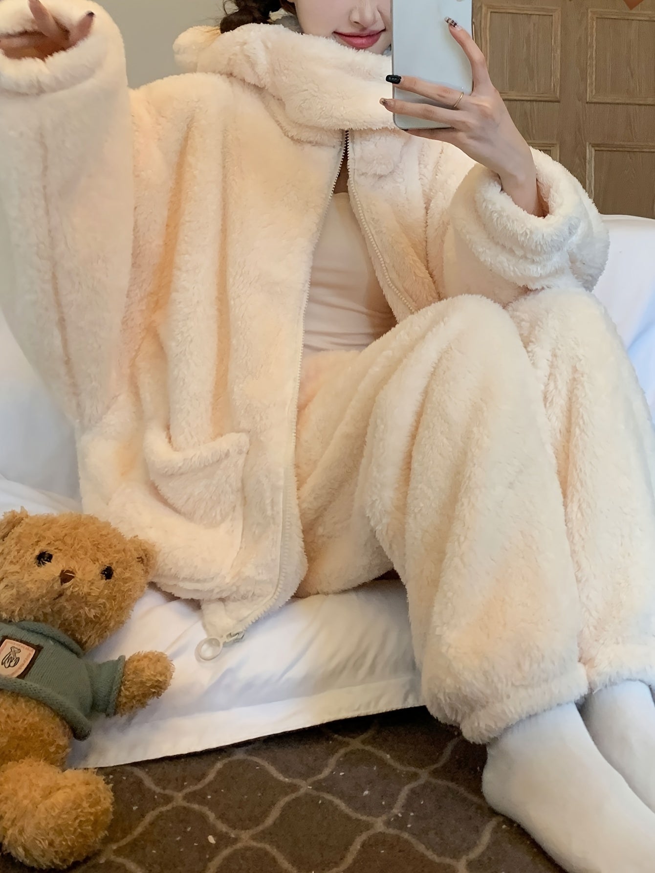 Women's Fleece Pajama Set | Hooded | Ultra Soft Warmth | Polyester