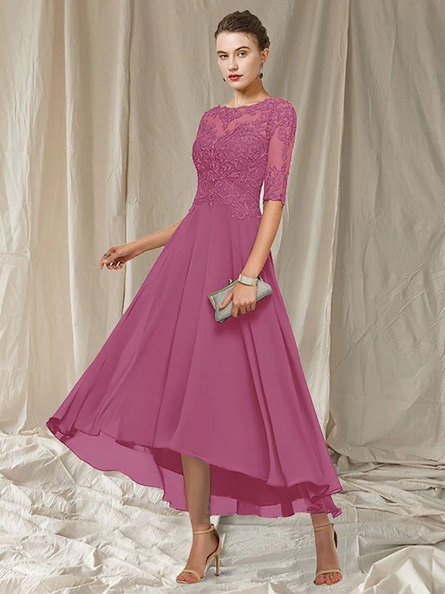 Women’s Evening Gown | Lace-Top Illusion Sleeves | 100% Polyester | Ankle-Length Formal Dress