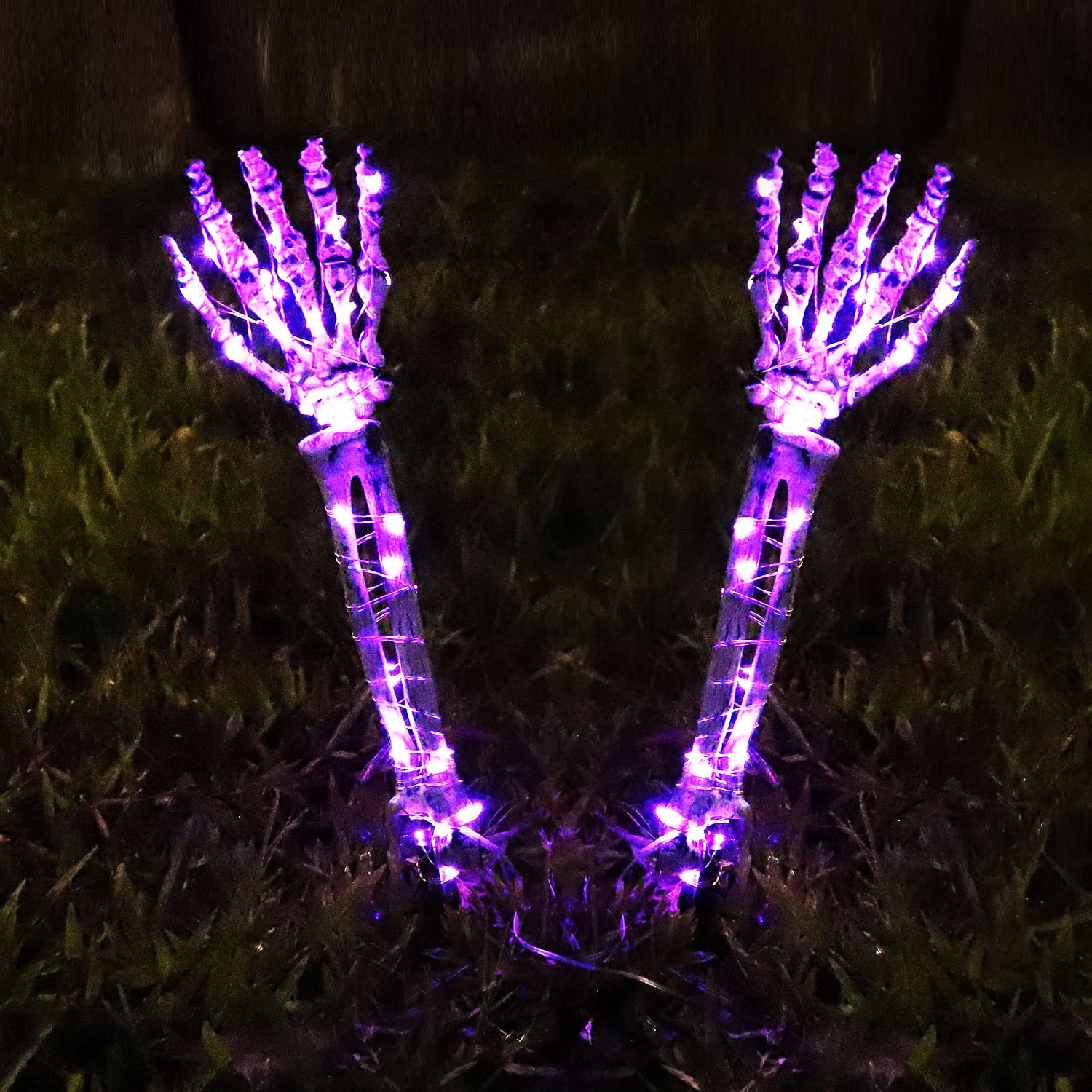 Glowing Halloween Skeleton Arm Stakes with Orange LED Lights