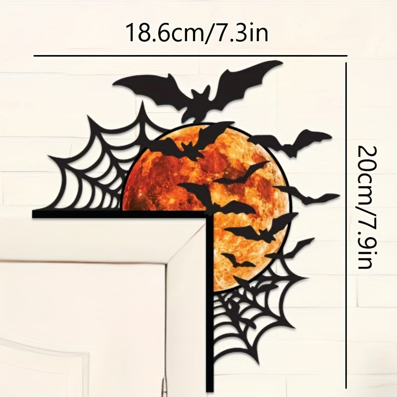 Halloween Metal Corner Decor with Spider Webs and Bats – Spooky Seasonal Accent