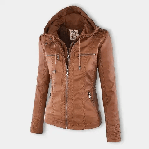 Chic Hooded Faux Leather Jacket for Women