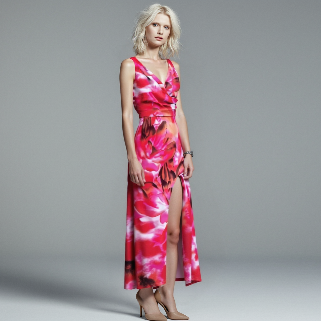 Women's Maxi Dress | Tropical Pattern & Wrap-Front Design | Lightweight Polyester | Comfortable Fit