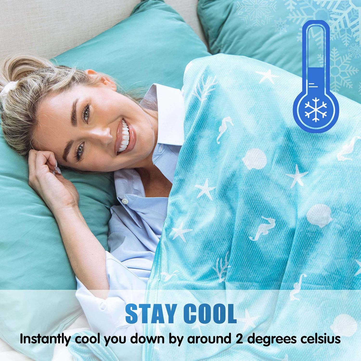 Lightweight Double-Sided Cooling Throw Blanket for Warm Sleepers