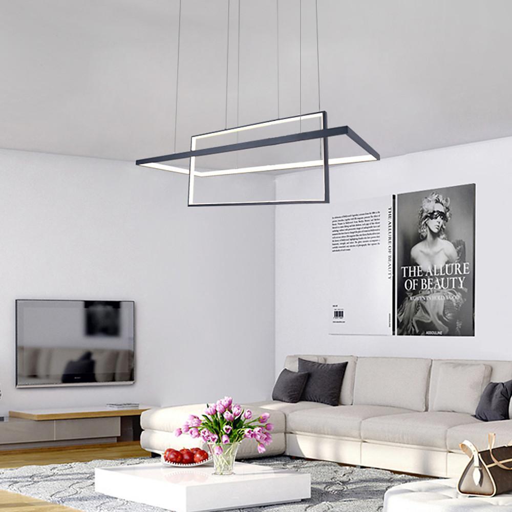 2 Modern Black Rectangular LED Pendant Lights
