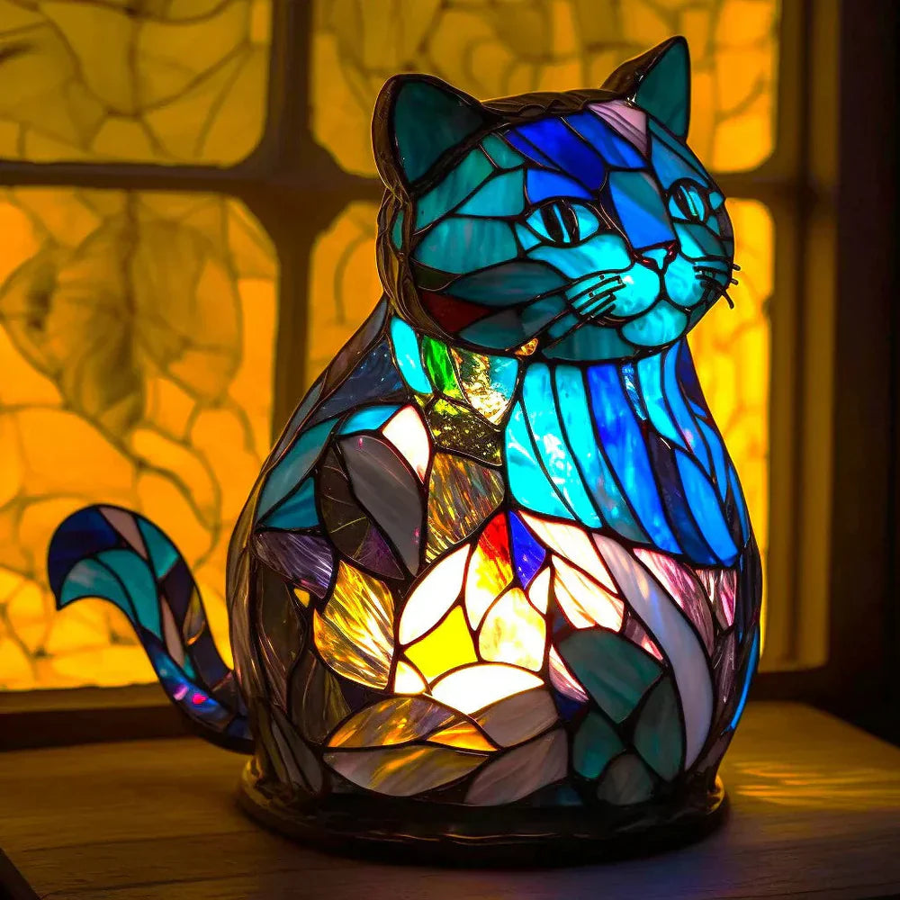 Artisan Crafted Animal Motif Table Lamp with Stained Glass