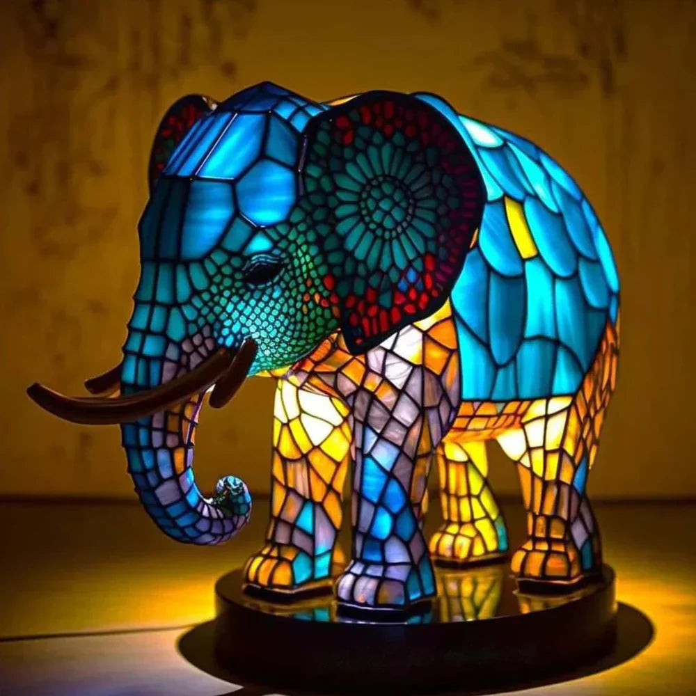 Artisan Crafted Animal Motif Table Lamp with Stained Glass
