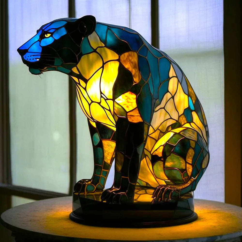 Artisan Crafted Animal Motif Table Lamp with Stained Glass