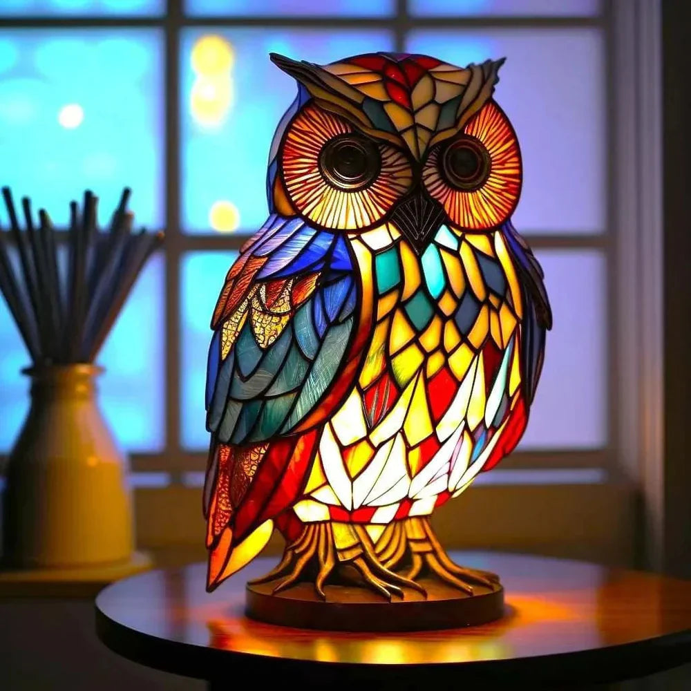 Artisan Crafted Animal Motif Table Lamp with Stained Glass