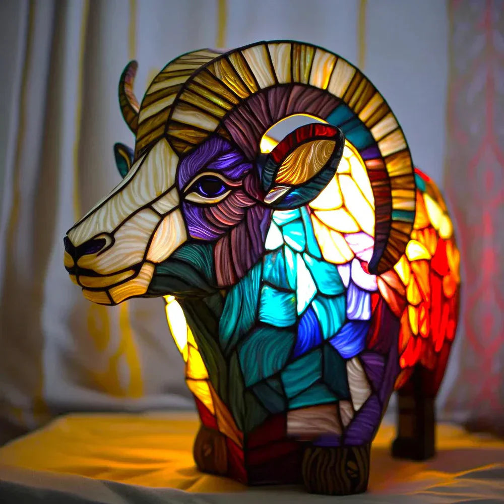 Artisan Crafted Animal Motif Table Lamp with Stained Glass