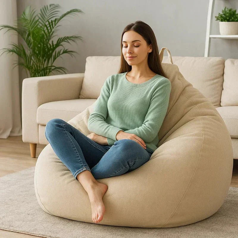 CozyNest Premium Linen Bean Bag Set with EPS Filling