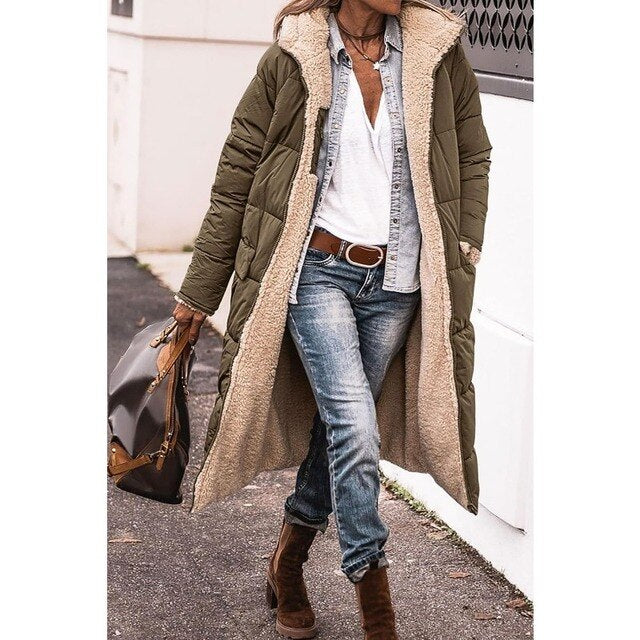 Women’s Reversible Long Puffer Jacket | Sherpa Lining & Quilted Design | High-Quality Fabric | Cozy Warmth