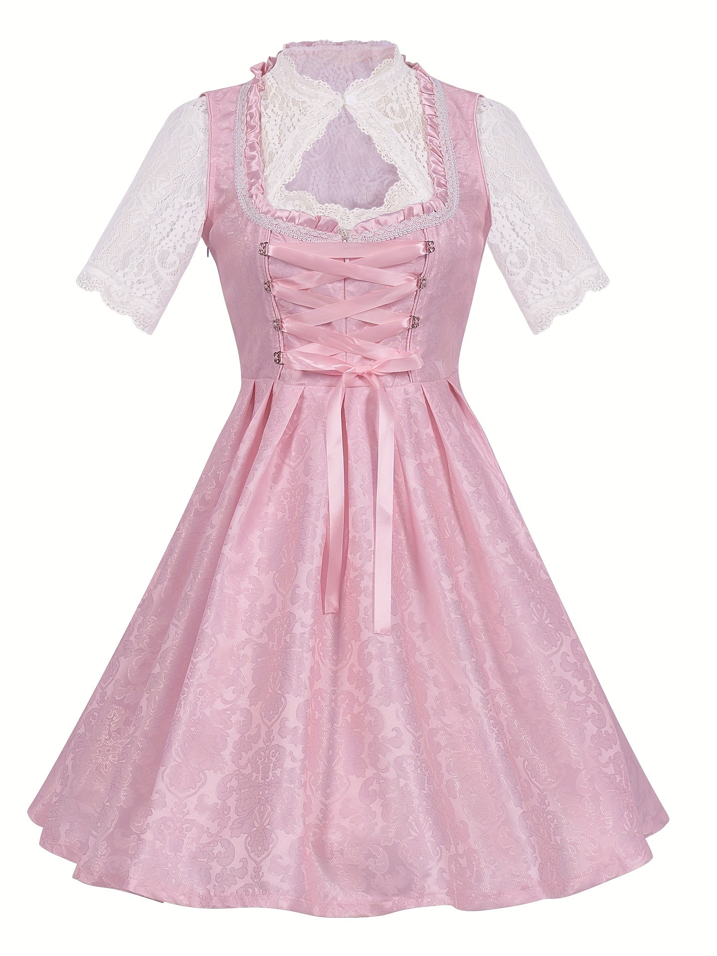 Women's Oktoberfest Bavarian Dress with Corset Lace-Up and Lace Skirt