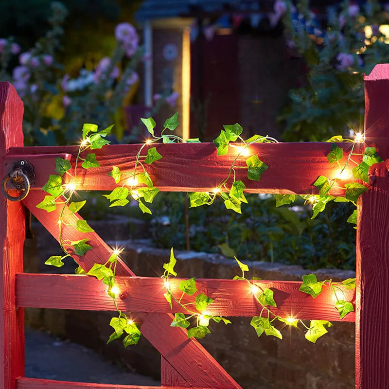 Battery Operated Garden Vine LED String Lights with Artificial Leaf Garland - Ivy, Watermelon, Green Dill, Two Color Ivy Vines - Warm White LED, Indoor/Outdoor, 2M-10M Lengths