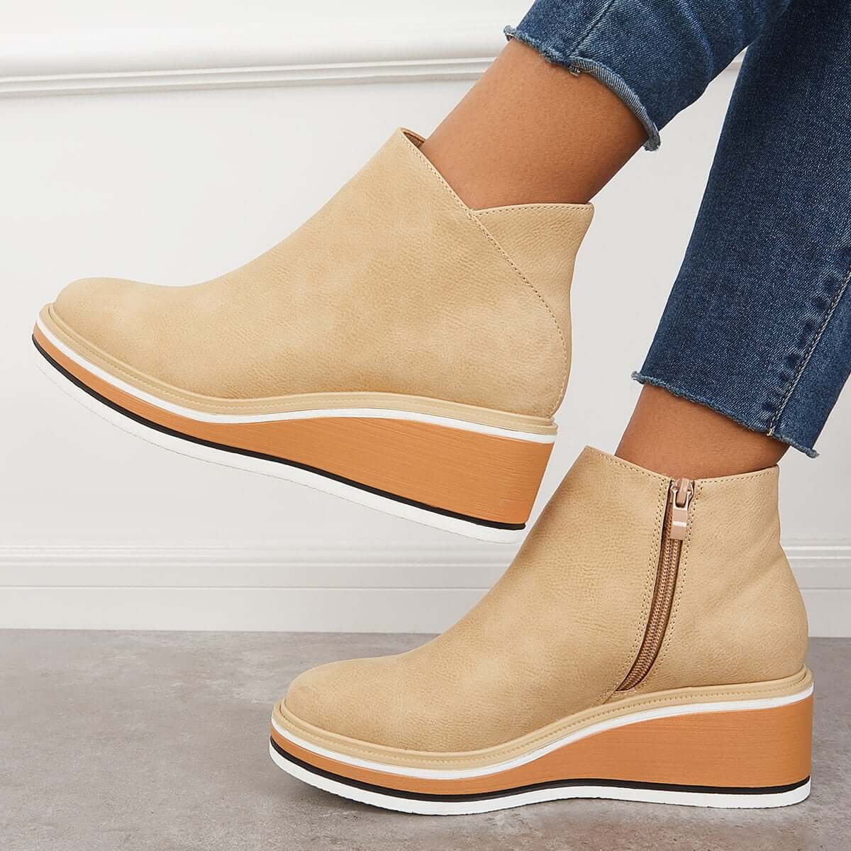 Women's Leather Ankle Boots | Platform Sole & Side Zipper | Genuine Leather | Comfortable Fit