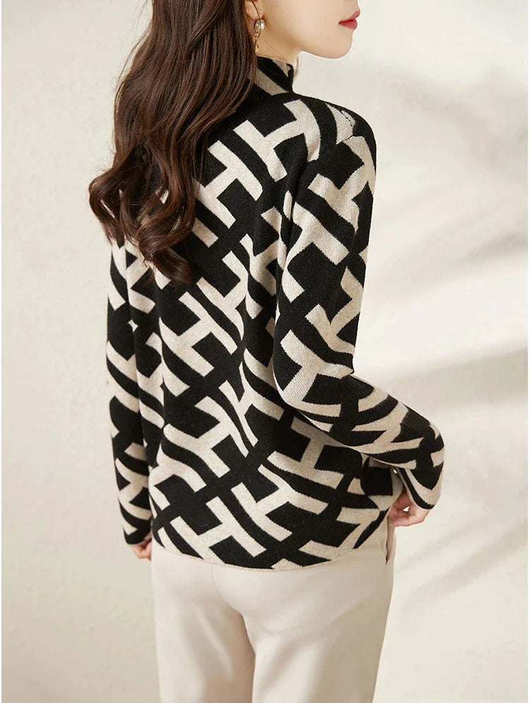 Women's Knit Sweater | Mock-Neck & Long Sleeve | Soft Polyester & Acrylic | Comfortable Fit
