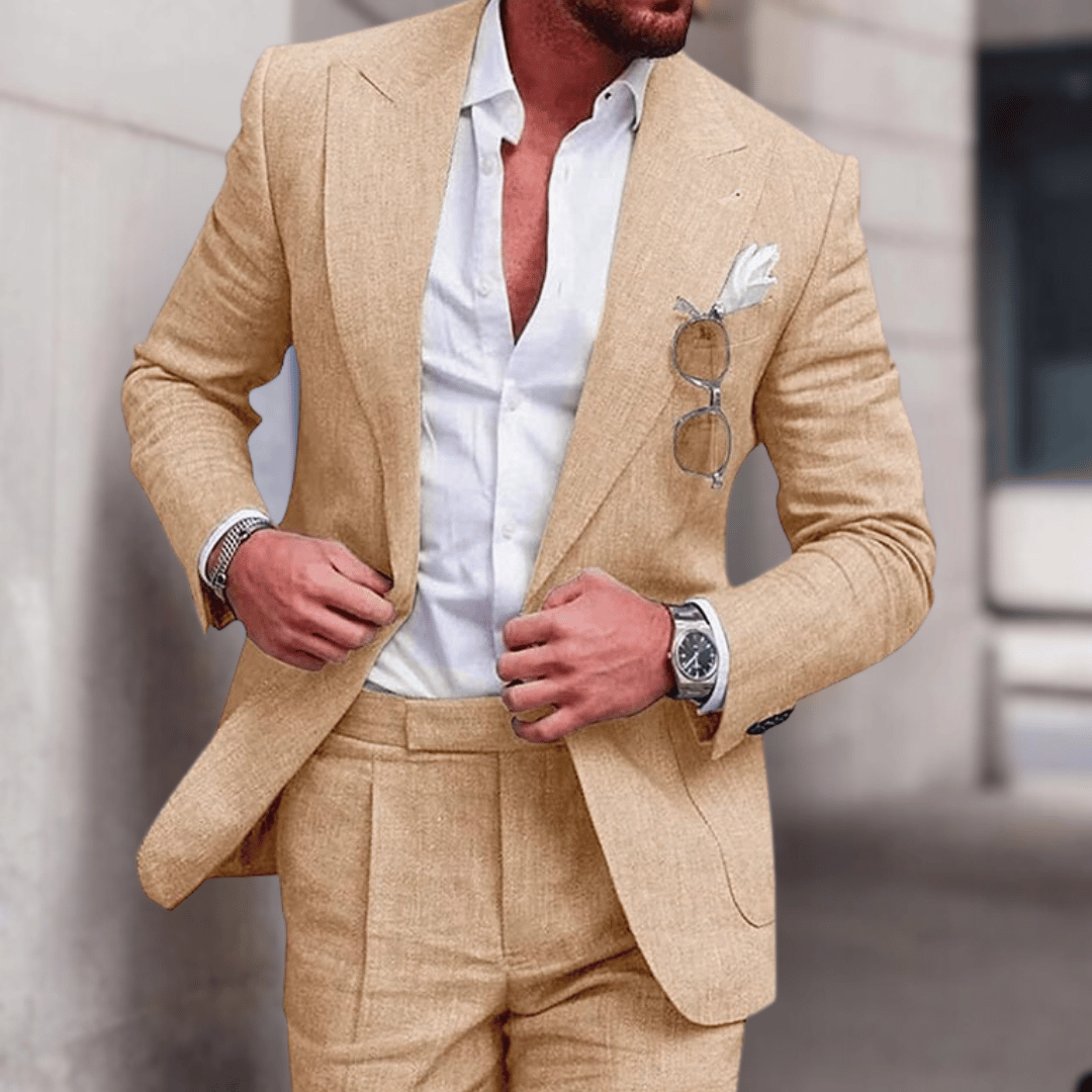 Men's Two-Piece Suit | Slim Lapel Design | Lightweight Linen Blend | Breathable Comfort