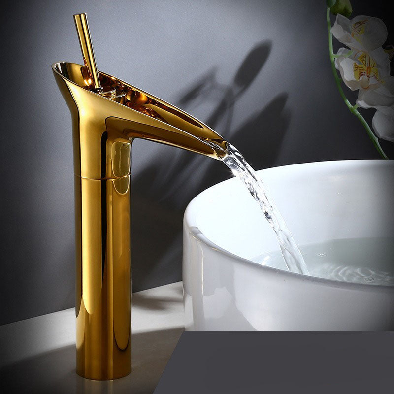 Valloren — Vintage Brass Waterfall Bathroom Faucet with Smooth Flow