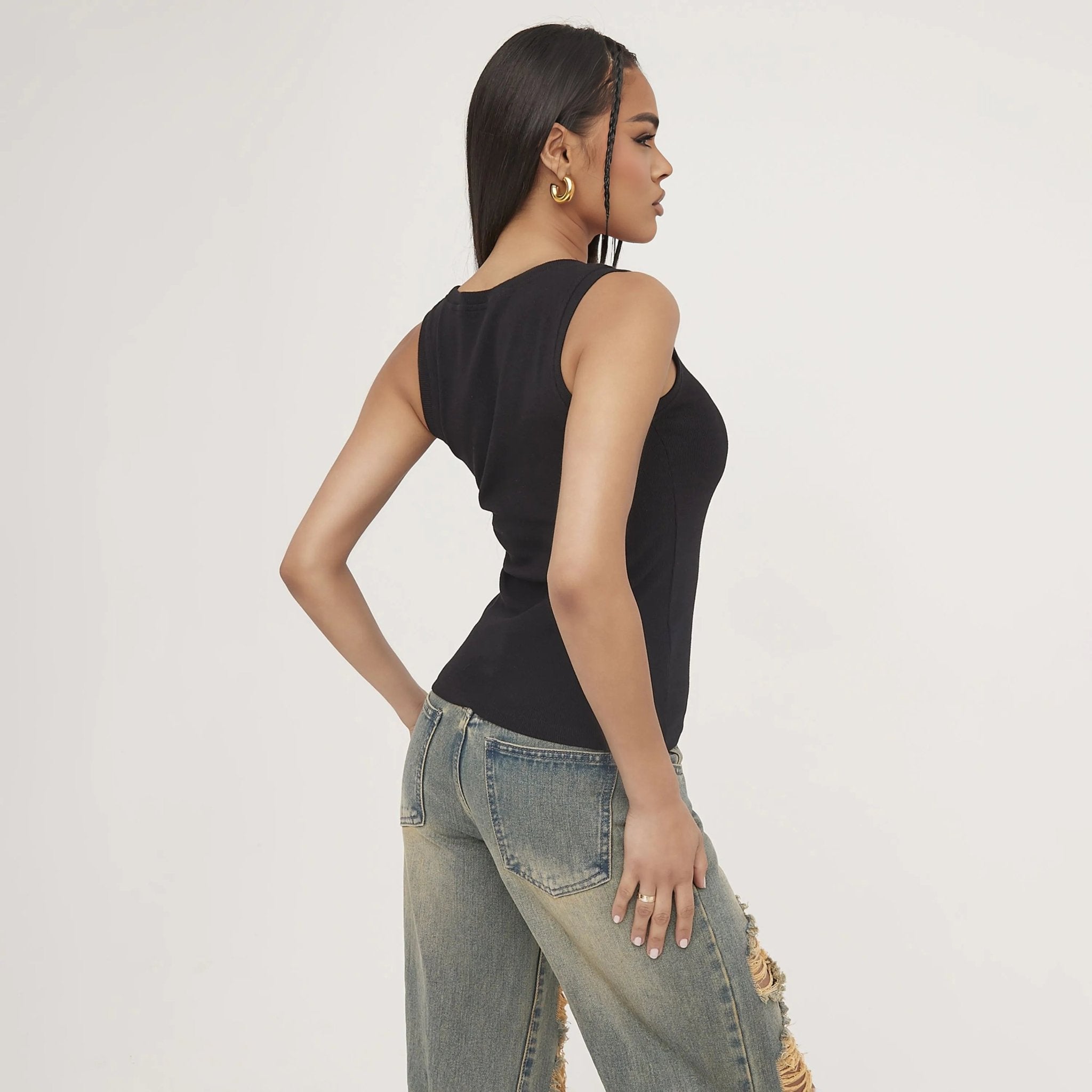 Women’s Ribbed Knit Tank Top | Delicate Embroidery Detail | Stretch Fabric | Comfortable Fit