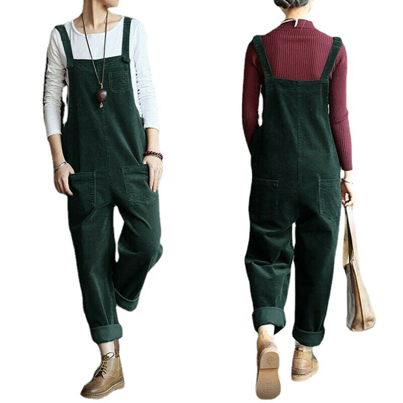 Women’s Sleeveless Corduroy Jumpsuit | Loose Fit with Pockets | Durable Fabric | Casual Comfort