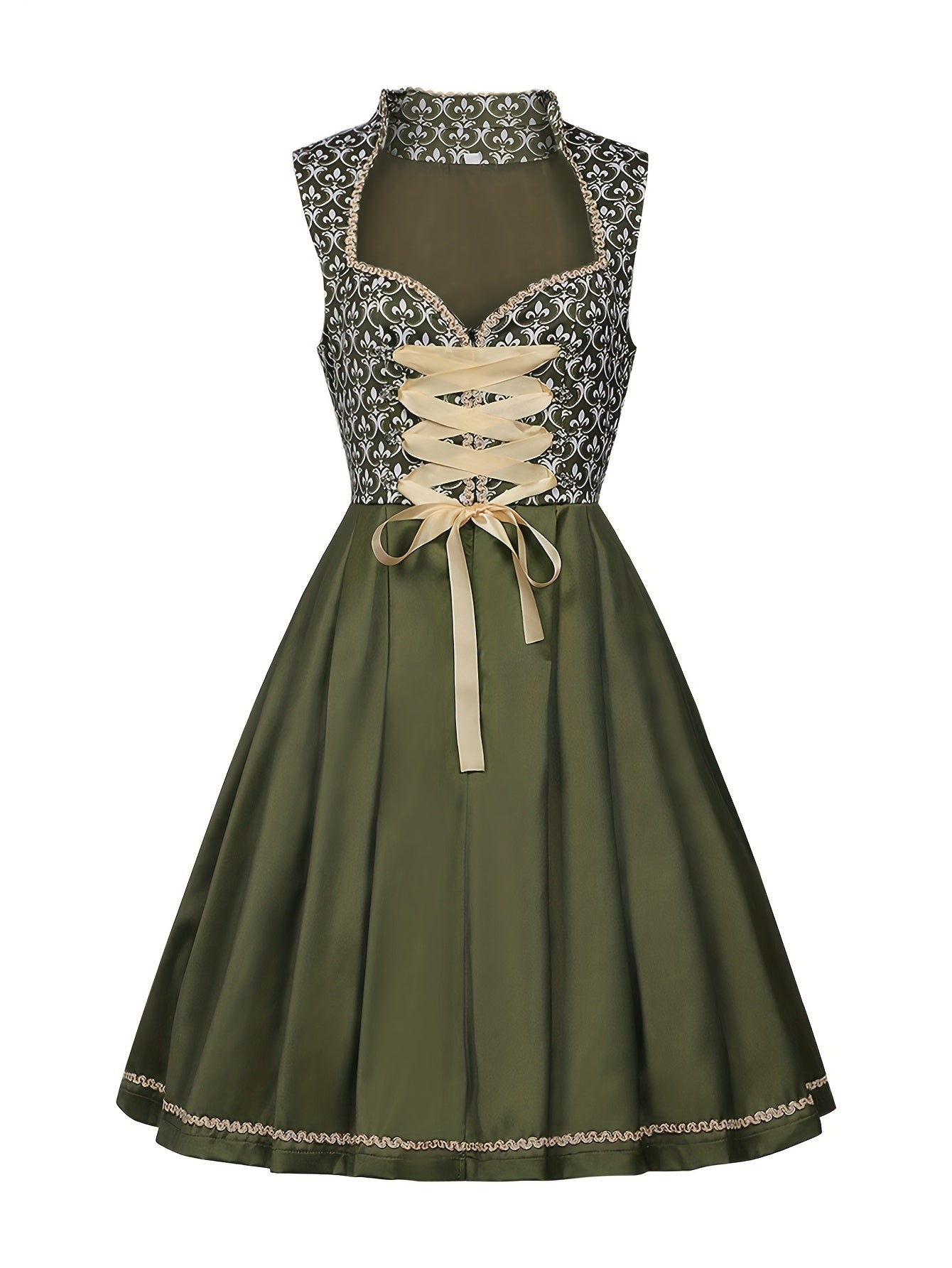 Women's Oktoberfest Dress Set with Floral Embroidery and Apron