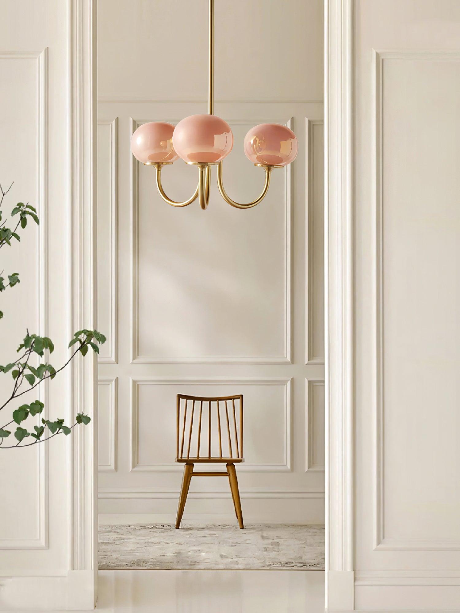 Ceiling Chandelier | Five-Arm with Glass Globe Shades | Adjustable Suspension Rods | Elegant Home Lighting