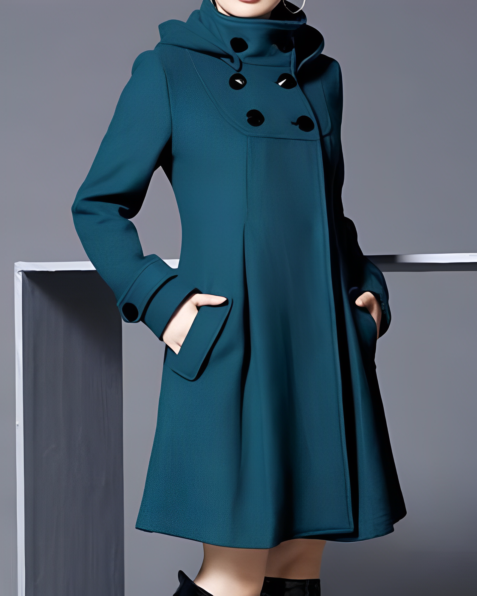 Women’s Wool-Blend Coat | Side Pockets & Double-Breasted Buttons | Adjustable Fit | Weather-Resistant Fabric