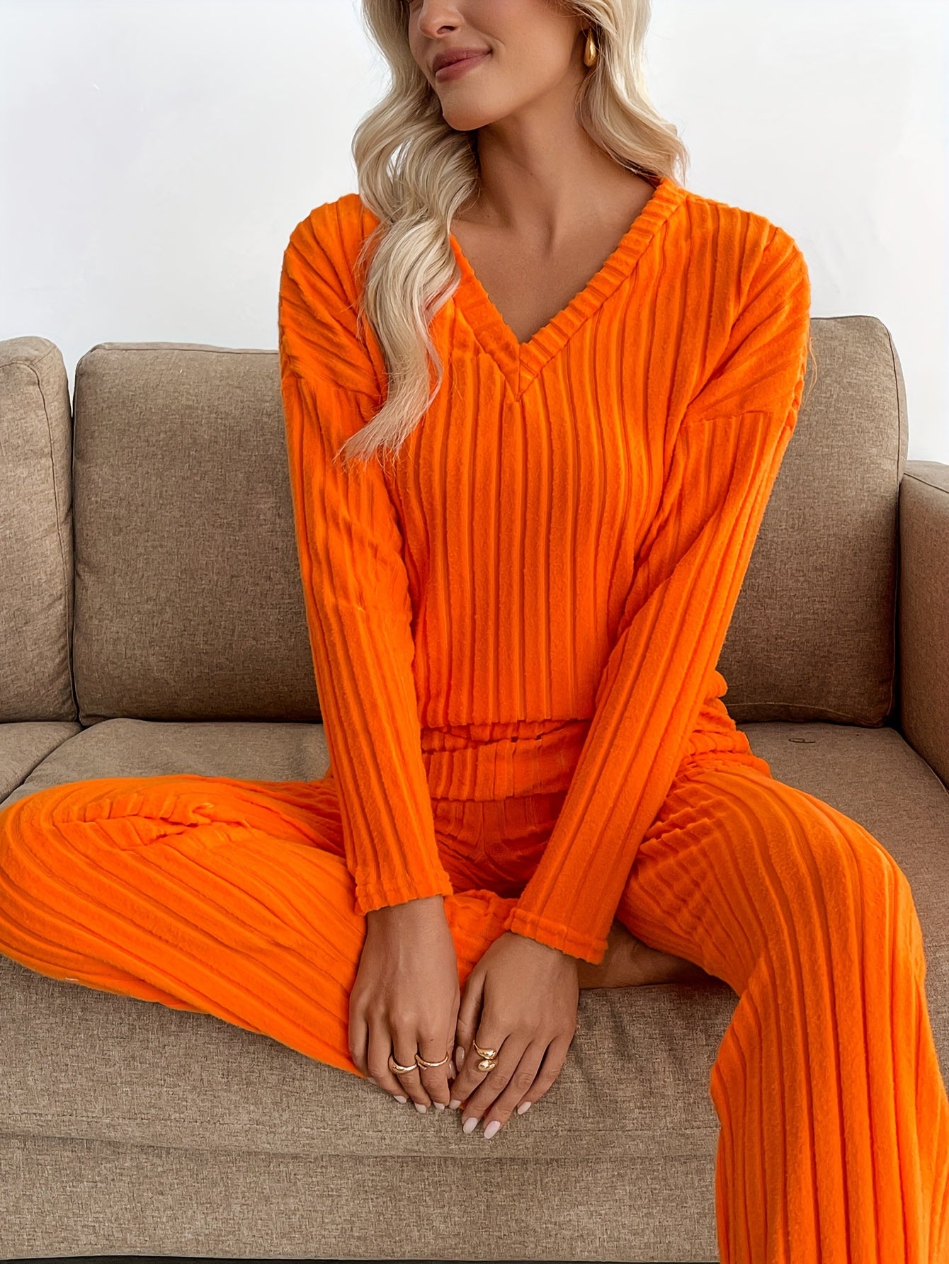 Lounge Set | Ribbed Knit | All-Day Comfort | Polyester