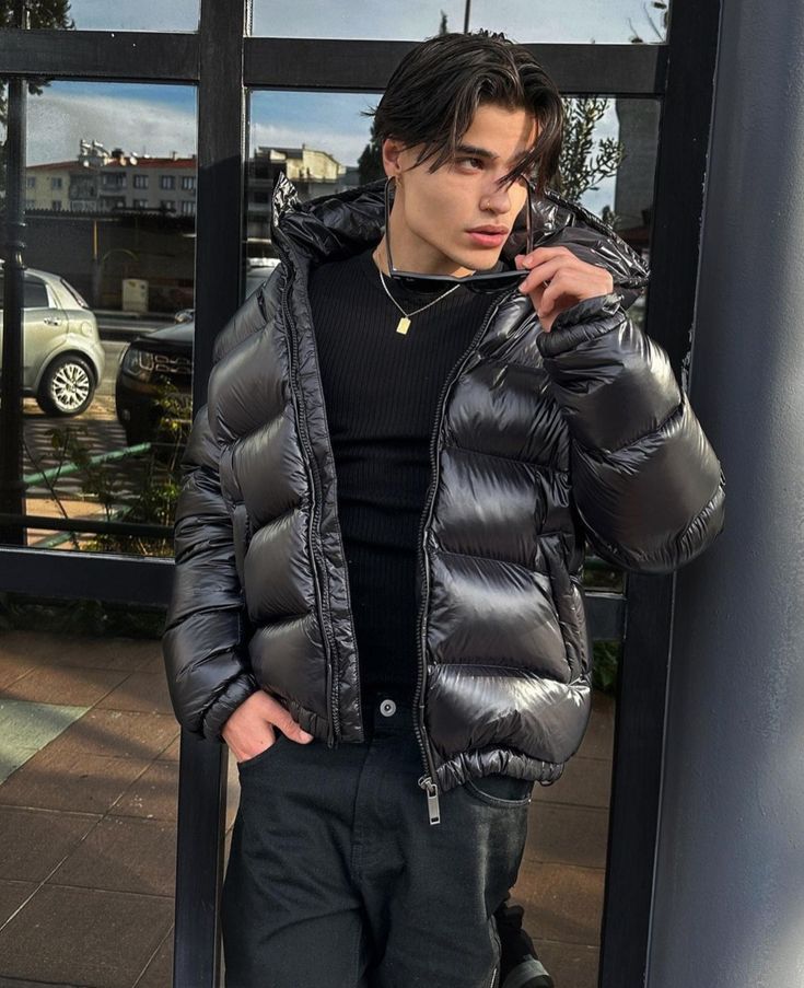 Men's Down Puffer Jacket | Hooded & Insulated | Cotton Blend Fabric | Adjustable Fit for Cold Weather