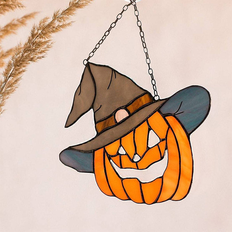 Halloween Hanging Pumpkin Ornament with Glowing Light and Hat Design