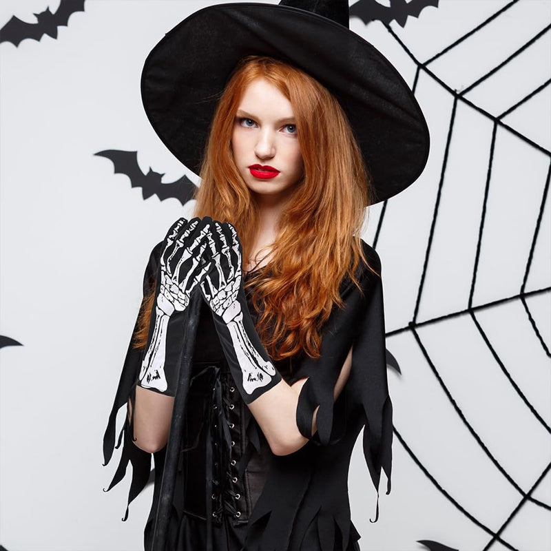 Double-Sided Skull Print Halloween Gloves – Soft, Breathable Costume Accessory