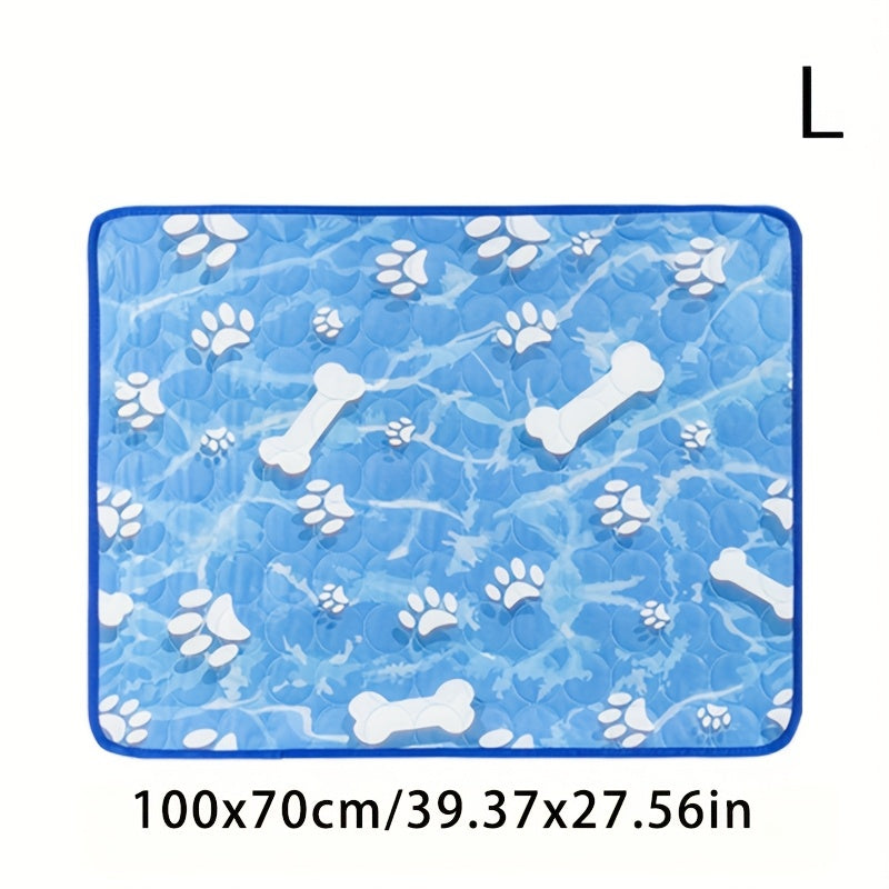 Extra Large Cooling Mat for Dogs & Cats - Washable Summer Pet Self-Cooling Pad with Bone & Paw Print Design, Perfect for Beds, Cat Beds, Dog Houses, Crates, and Car Seats, Car Seat Cover | Cartoon Print Mat, Dog Cooling Accessories