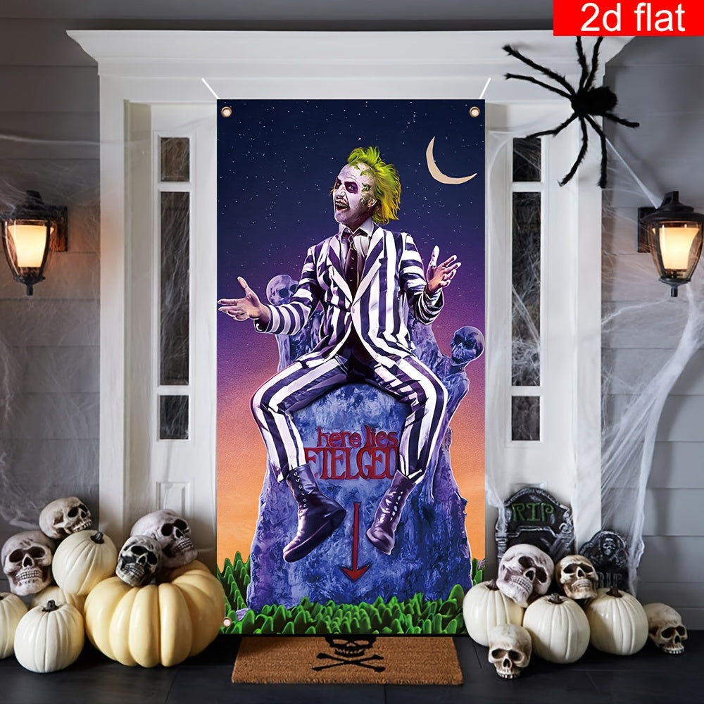 Gothic Clown Halloween Door Banner – Durable Polyester Front Porch Decor