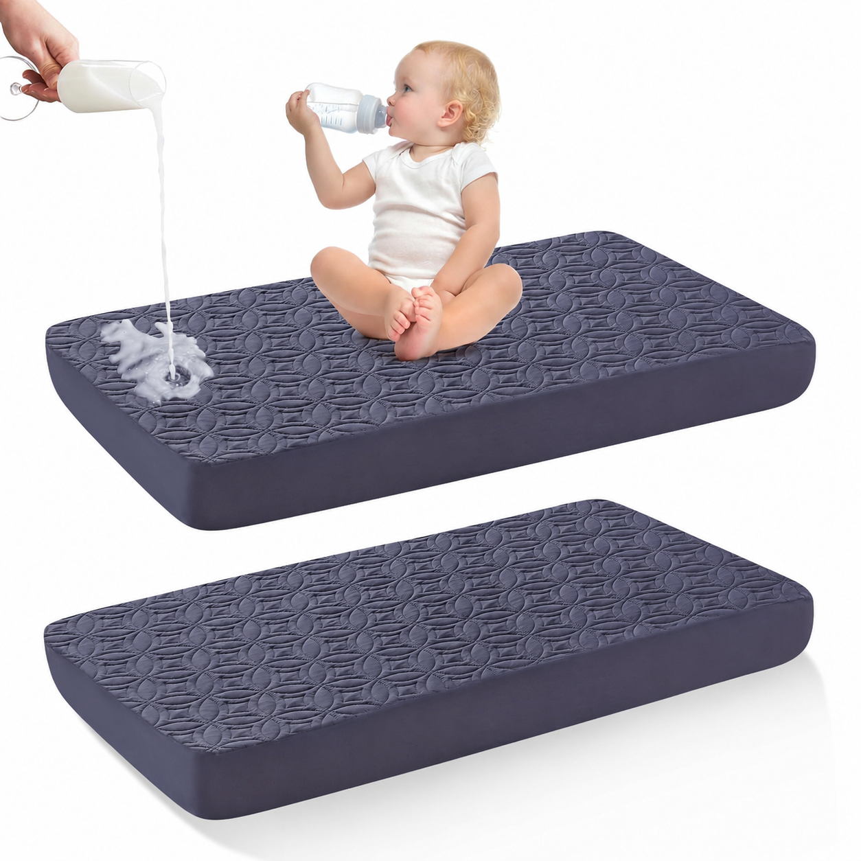 Waterproof Crib Mattress Protector in Soft Gray Fabric – Noiseless & Washable