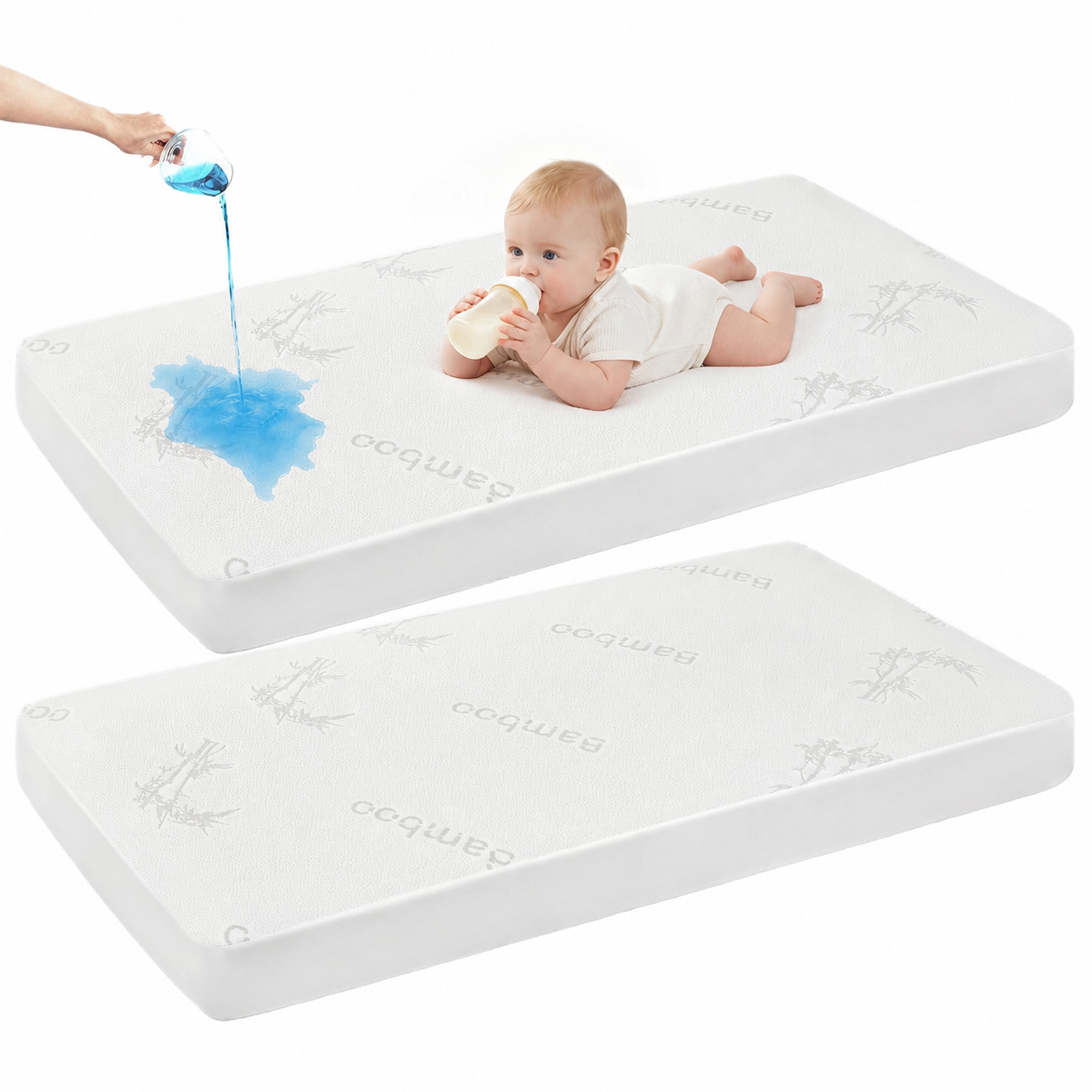 Waterproof Crib Mattress Protector in Soft Gray Fabric – Noiseless & Washable