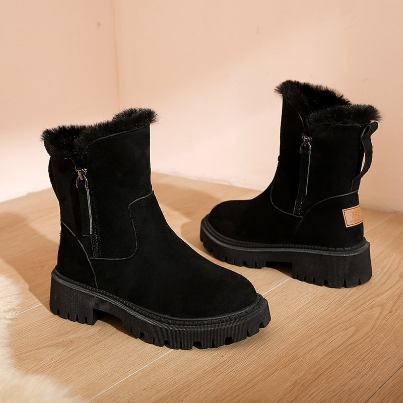 Women’s Ankle Winter Boots | Faux Fur Lining & Side Zipper | Chunky Lug Sole | Warm & Comfortable Fit