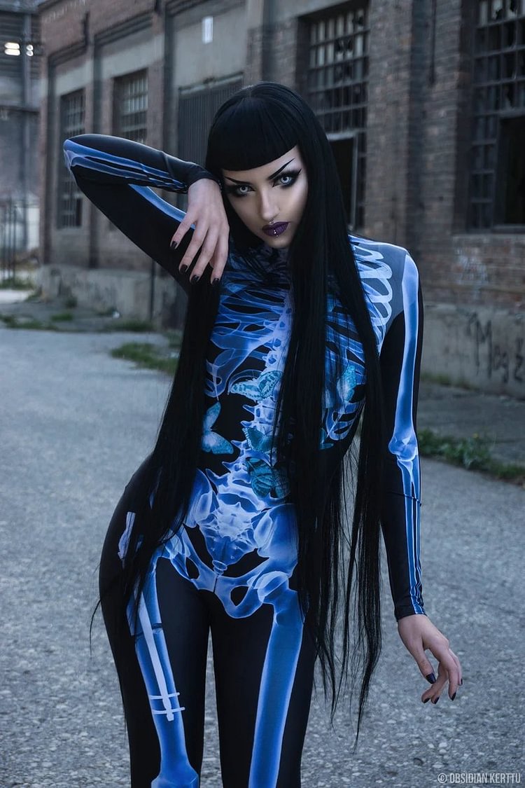 Halloween Skeleton Bodysuit with Glow Blacklight Effect