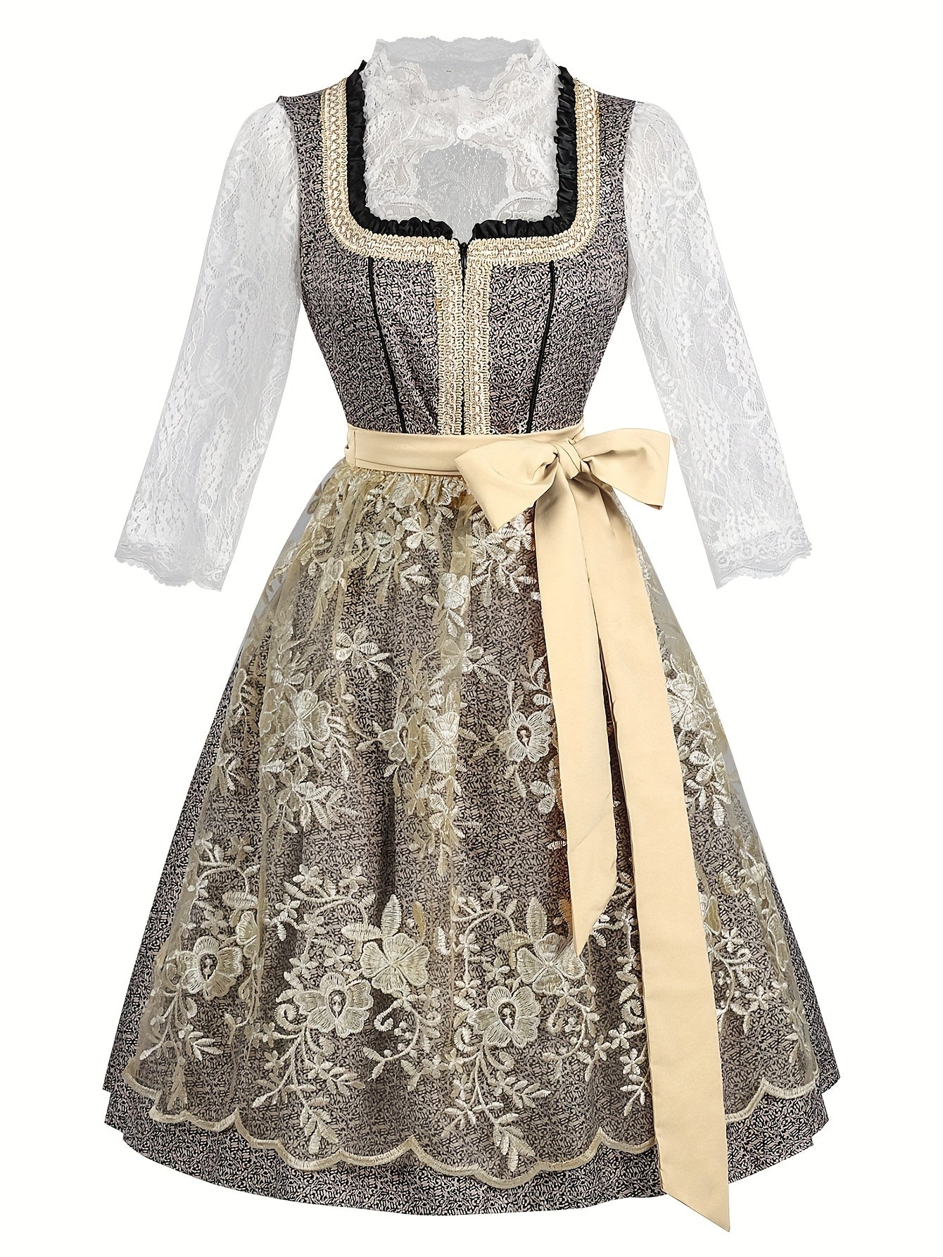 Women's Oktoberfest Bavarian Corset Dress with Lace Blouse