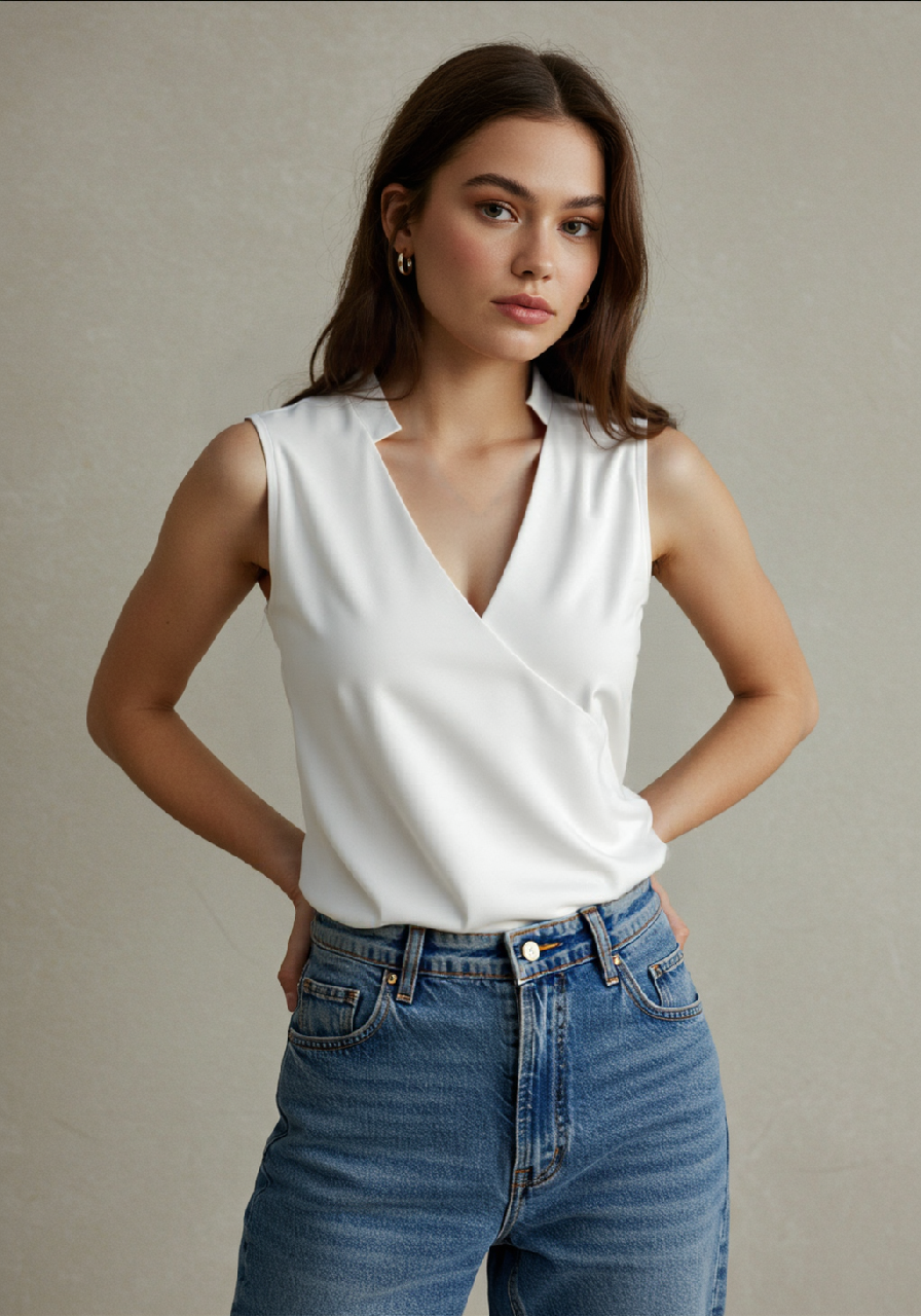 Women’s Sleeveless Wrap Top | Crossover V-Neck | Polyester Fabric | Comfortable Fit