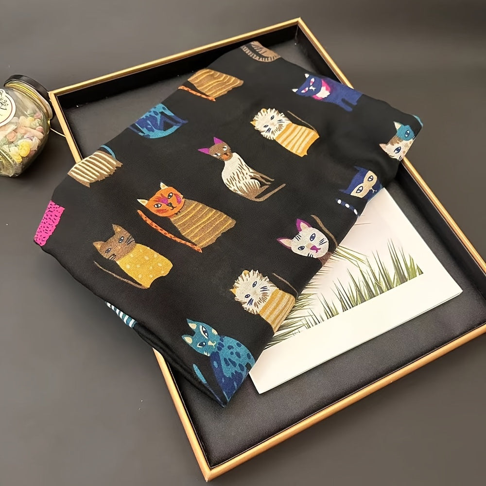 Cat Print Scarf | Lightweight | Breathable and Warm | Viscose