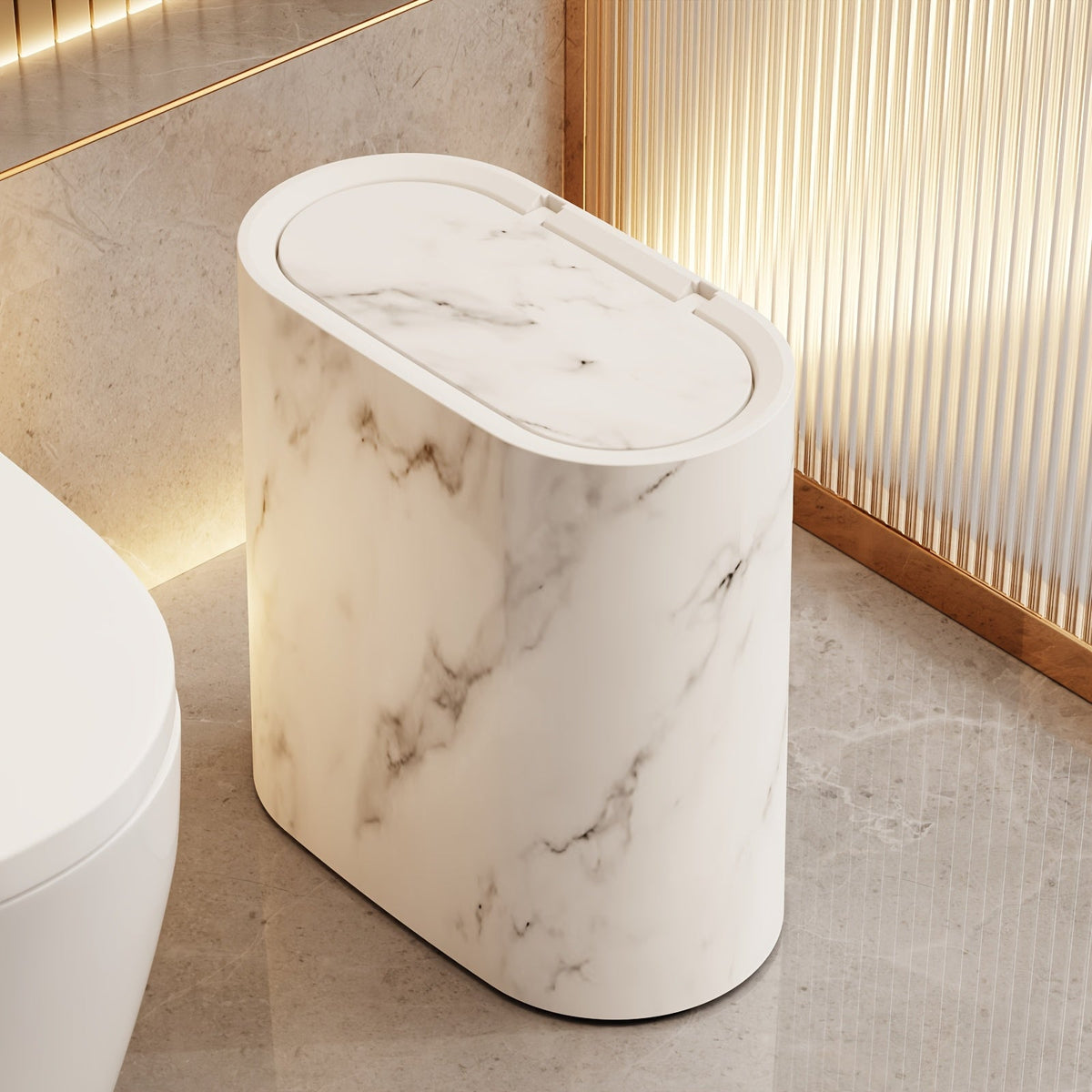 Elegant Marble Design Waste Bin | Chic Kitchen & Bath Can with Lid