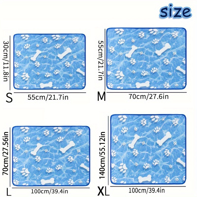 Extra Large Cooling Mat for Dogs & Cats - Washable Summer Pet Self-Cooling Pad with Bone & Paw Print Design, Perfect for Beds, Cat Beds, Dog Houses, Crates, and Car Seats, Car Seat Cover | Cartoon Print Mat, Dog Cooling Accessories