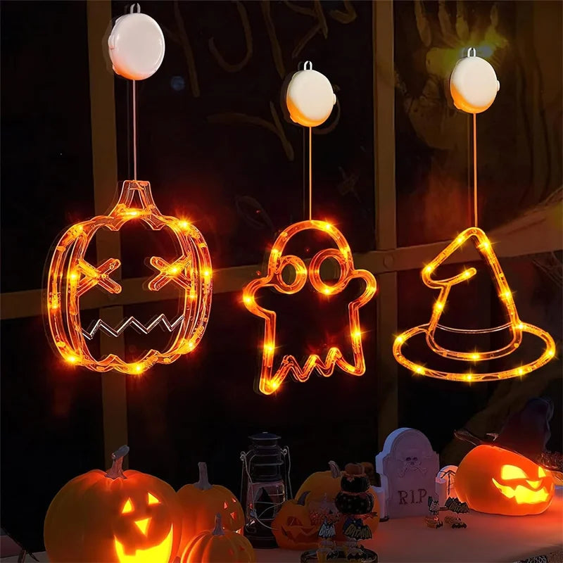 Halloween Window LED Lights with Spooky Pumpkin and Ghost Designs