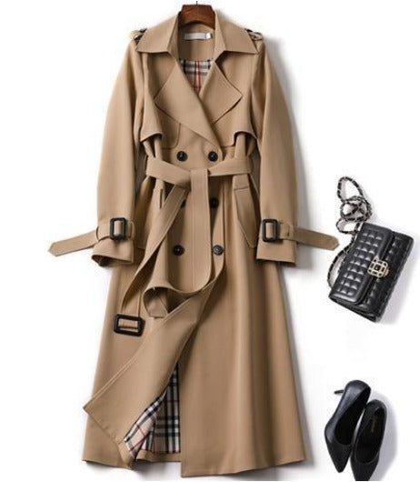 Women’s Trench Coat | Double-Breasted with Belt | Adjustable Cuffs & Shoulder Epaulettes | Mid-Calf Length for All-Weather Wear