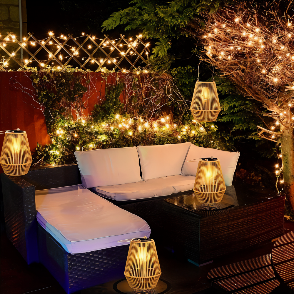 Liora — Solar Outdoor Lamp with Rattan-Style Warm LED Light