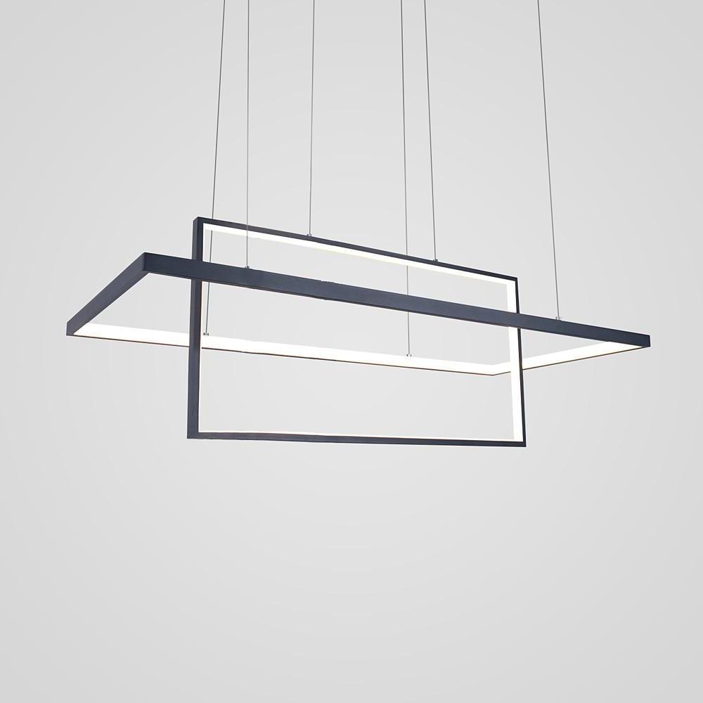 2 Modern Black Rectangular LED Pendant Lights