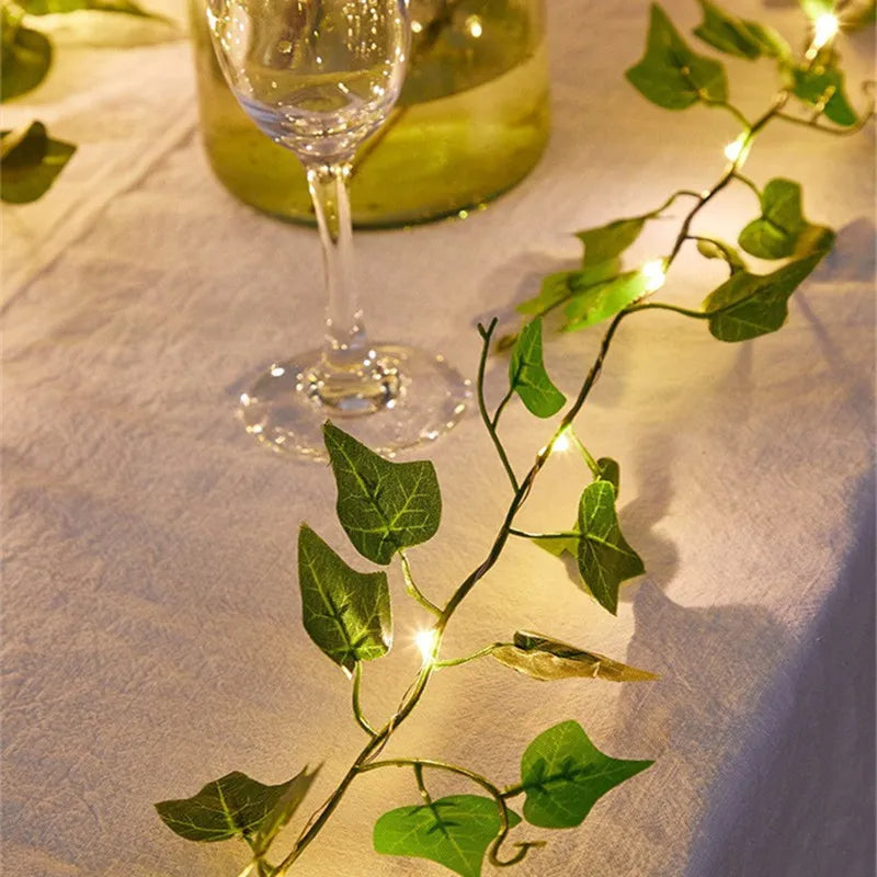 Battery Operated Garden Vine LED String Lights with Artificial Leaf Garland - Ivy, Watermelon, Green Dill, Two Color Ivy Vines - Warm White LED, Indoor/Outdoor, 2M-10M Lengths