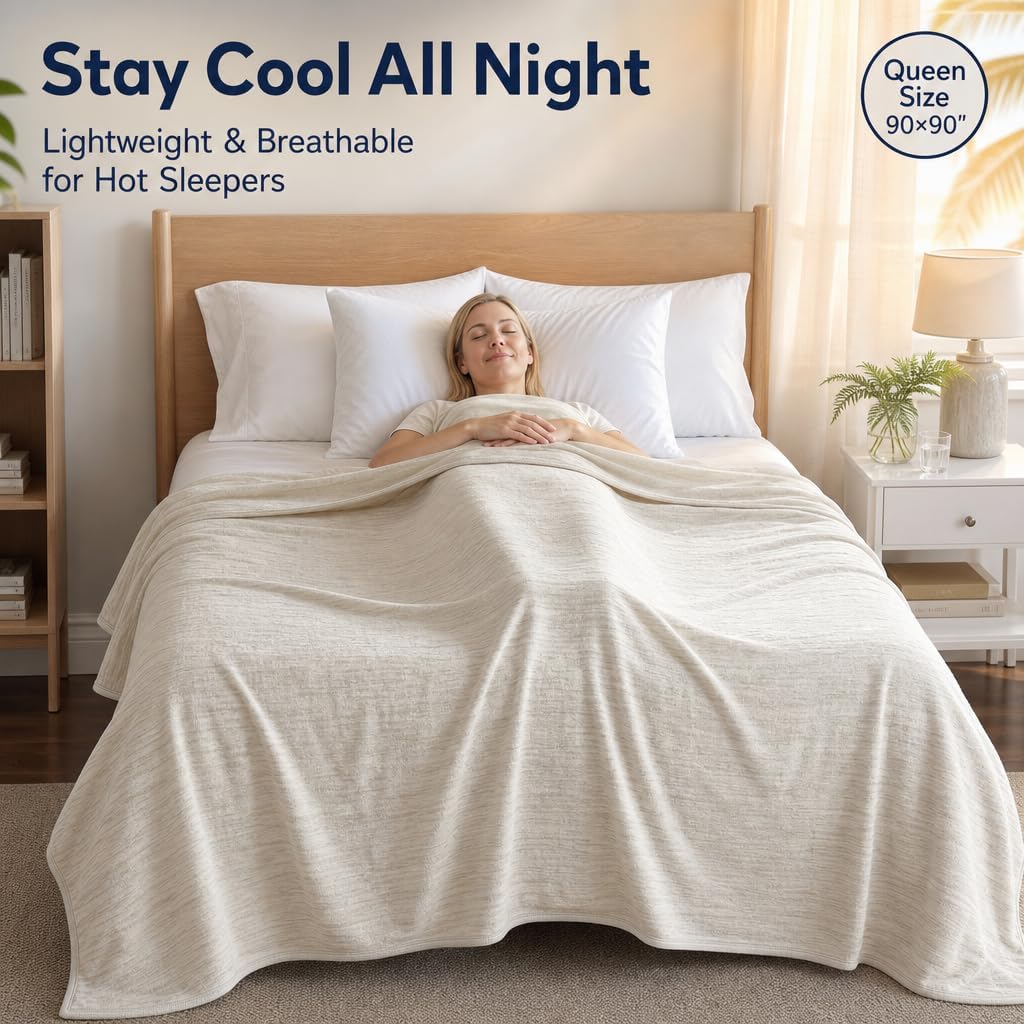 Queen Size Lightweight Cooling Blanket for Hot Sleepers with Q-Max >0.4