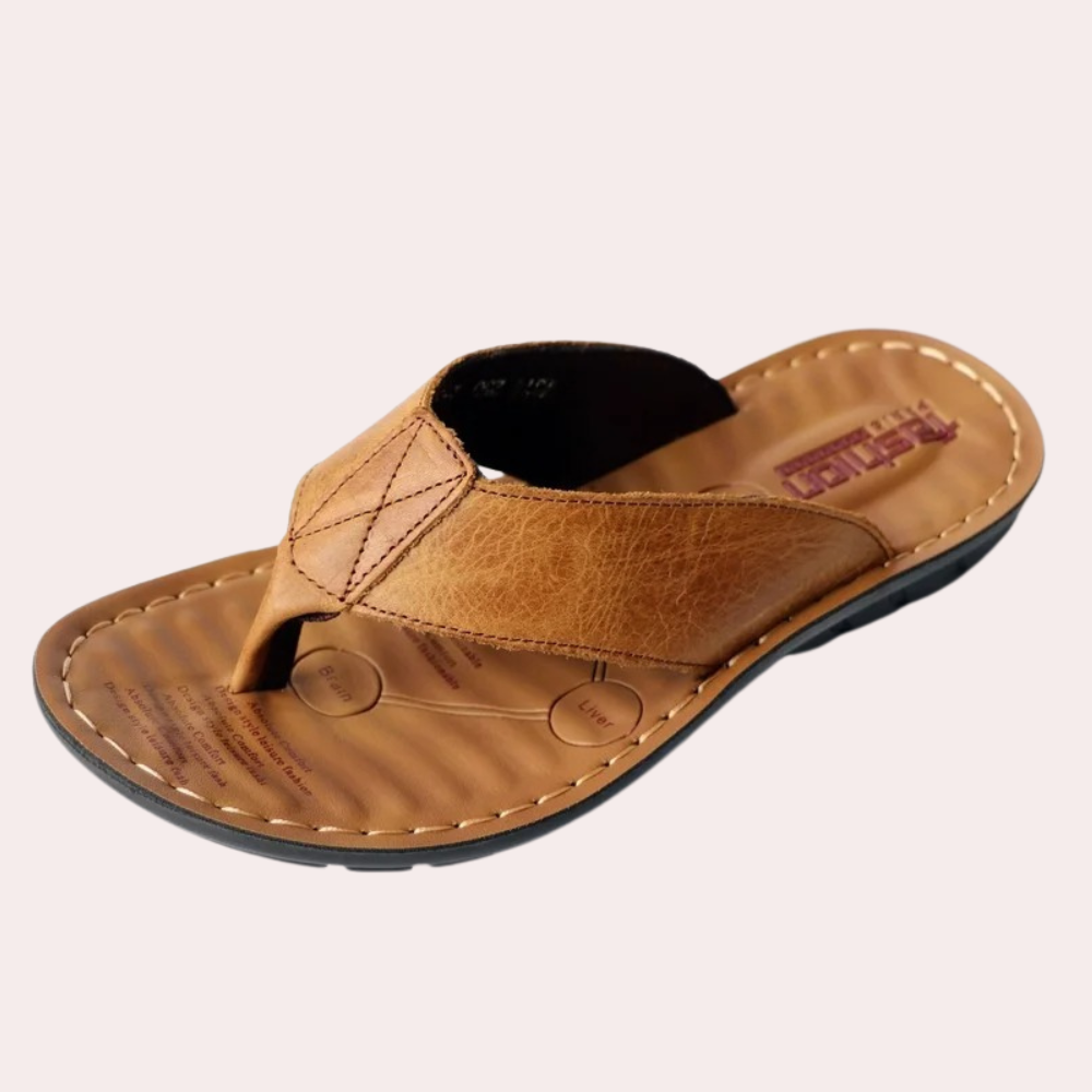 Men's Leather Thong Sandals | Comfortable Contoured Footbed | Durable Leather & Stitched Design | Summer Casual Wear